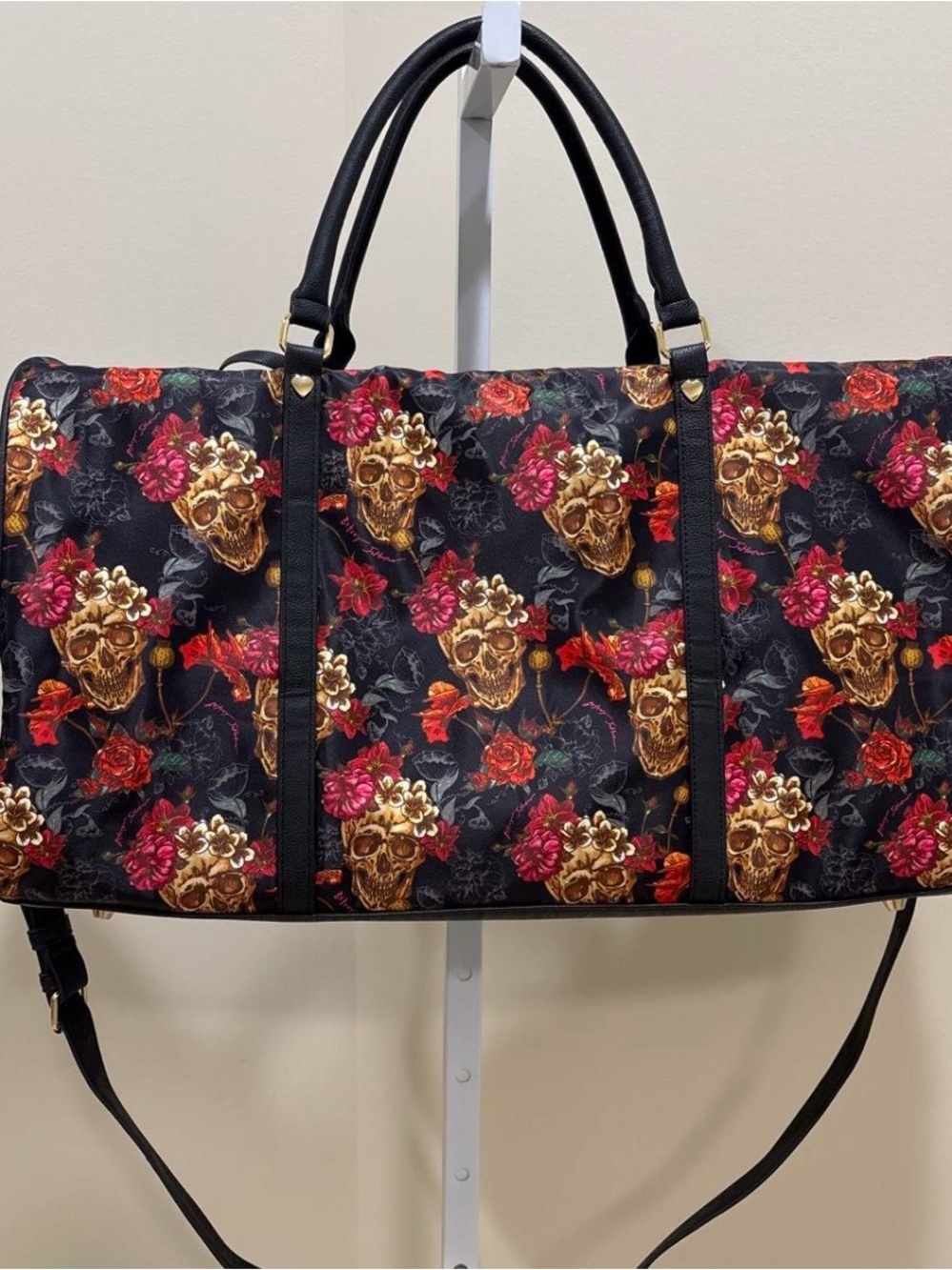 Betsey Johnson Xtra Large Floral Skull Print Women's Tote Bag - Picture 3 of 8